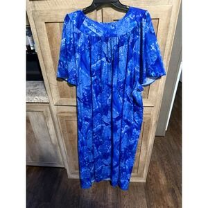 Catherines‎ 4X Blue Floral MuuMuu Lounger Dress Caftan Plus Size